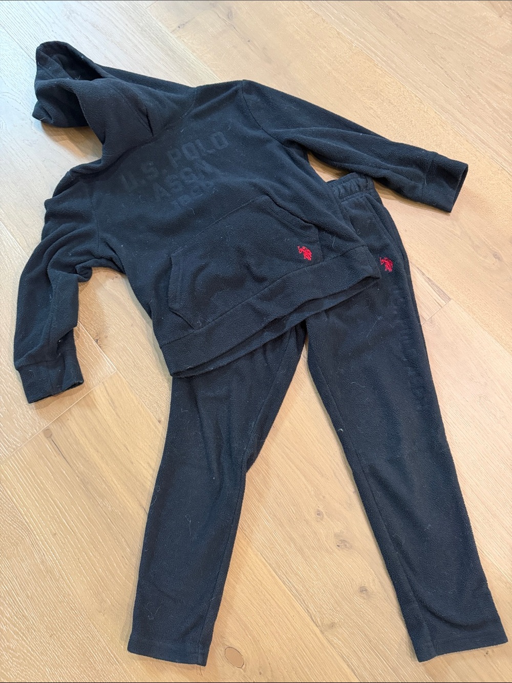 U.S. Polo Assn. Black Kids Sweatpants & Hoodie Set with Red Logo